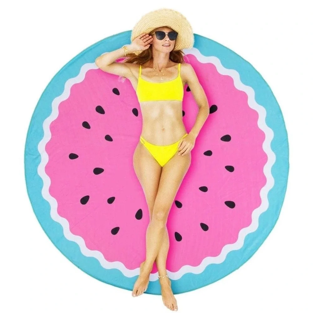 Tipsy Elves Round Watermelon Beach Pool Towel Blanket Pink Teal Circular NEW